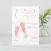 Parel- en Prosecco Bruiloftsfeest Roze Uitnodiging (Staand voorkant)