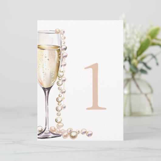 Parel- en Prosecco Bruiloftsfeest Tafelnummer (Staand voorkant)