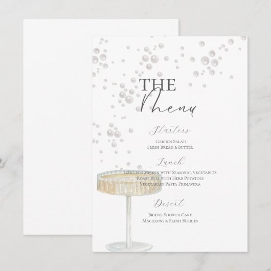 Parel- en Prosecco Bruiloftsmenu Menu (Voorkant / Achterkant)