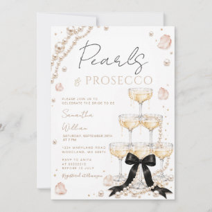 Parel- en Prosecco-champagnetoren bruidsuitnodigin Kaart