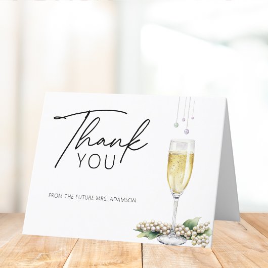 Parel en Prosecco Elegante Bruidsborrel Uitnodigin Bedankkaart