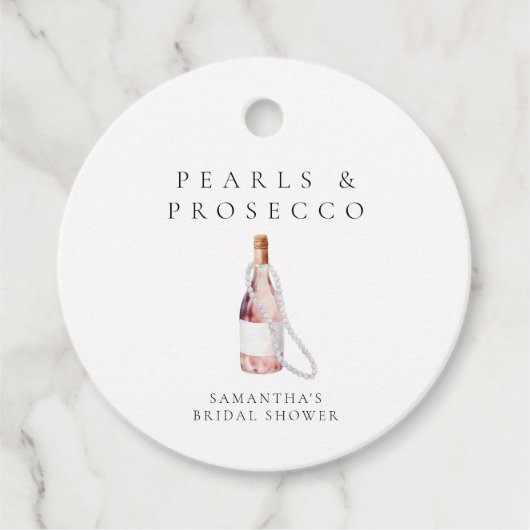 Parel- en Prosecco Elegante Bruidsdouche Bedankjes Labels (Voorkant)