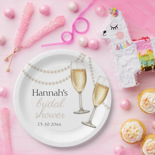 Parel en prosecco Elegante bruidsdouche Papieren Bordje (Feest)