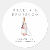 Parel- en Prosecco Elegante Bruidsdouche Ronde Sticker (Voorkant)