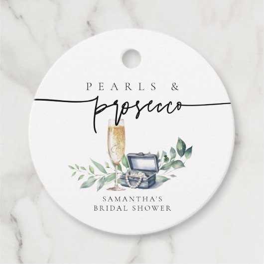 Parel- en Prosecco Elegante Gouden Bruidsfeest Bedankjes Labels (Voorkant)