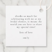 Parel en Prosecco Elegante Script Bruiloftsborrel Bedankjes Labels (Achterkant)
