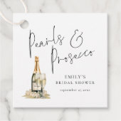 Parel en Prosecco Elegante Script Bruiloftsborrel Bedankjes Labels (Voorkant)