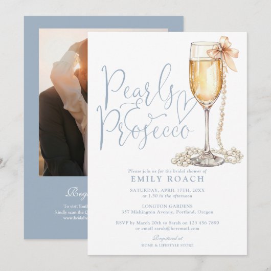 Parel- en Prosecco-foto QR-code Bruidsmeisjesfeest Kaart (Voorkant / Achterkant)