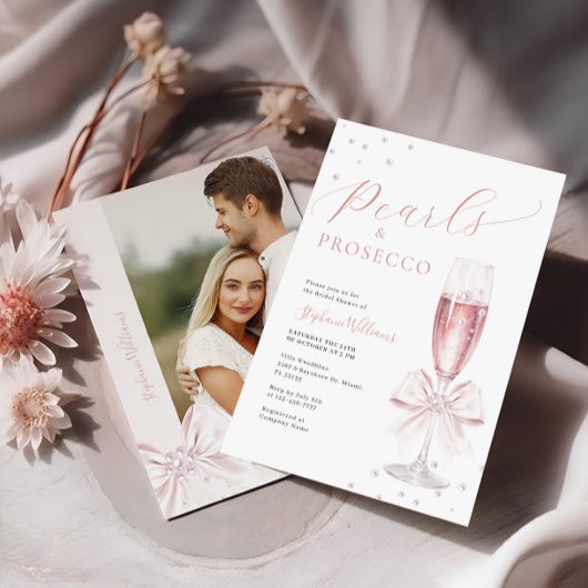 Parel- en Prosecco-fotobruidsfeestuitnodiging Kaart