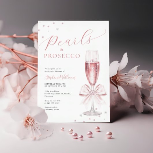 Parel- en Prosecco-fotobruidsfeestuitnodiging Kaart