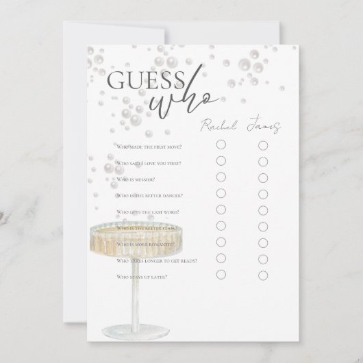 Parel- en Prosecco-Gedrag-Bruidsfeestspel Kaart (Voorkant)