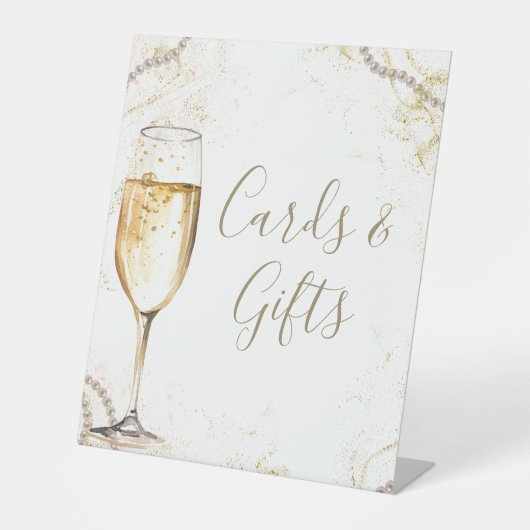 Parel- en Prosecco Kaarten & Cadeaus Reclamebord Met Voetstuk (Voorkant)