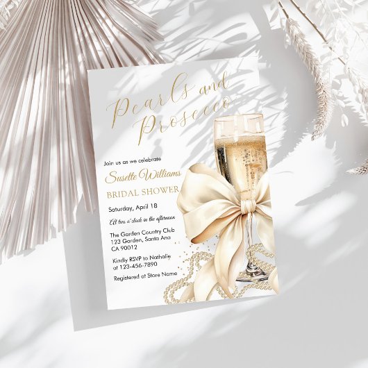 Parel- en Prosecco-lint bruidsfeest uitnodiging