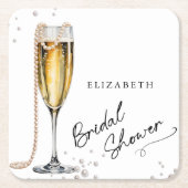 Parel- en Prosecco Minimalistische Bruidsdouche Kartonnen Onderzetters (Voorkant)