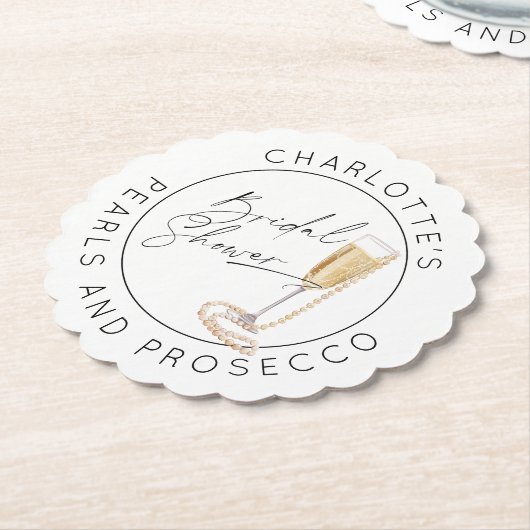 Parel en Prosecco Modern script Bruidsdouche Kartonnen Onderzetters (Gekanteld)