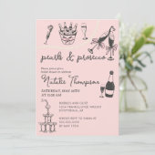 Parel en Prosecco Persoonlijke Bruidsdouche Kaart (Staand voorkant)