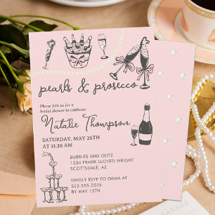 Parel en Prosecco Persoonlijke Bruidsdouche Kaart