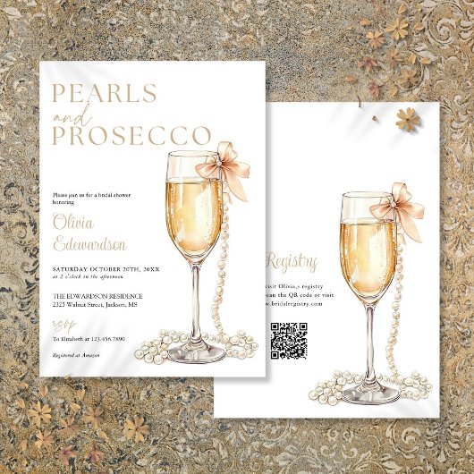 Parel- en Prosecco QR-code Bruidsdiner Kaart