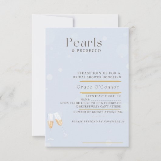 Parel- en Prosecco-reactiekaart RSVP Kaartje (Voorkant)