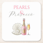 Parel en Prosecco Roze Bruidsdouche Kartonnen Onderzetters (Voorkant)