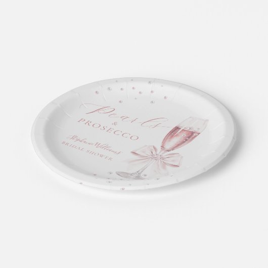 Parel- en Prosecco Roze Bruidsdouche Papieren Bordje (Gekanteld)