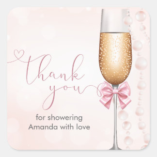 Parel- en Prosecco Roze Bruidsdouche Vierkante Sticker