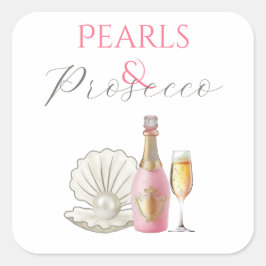 Parel en Prosecco Roze Bruidsdouche Vierkante Sticker