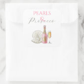 Parel en Prosecco Roze Bruidsdouche Vierkante Sticker (Tas)