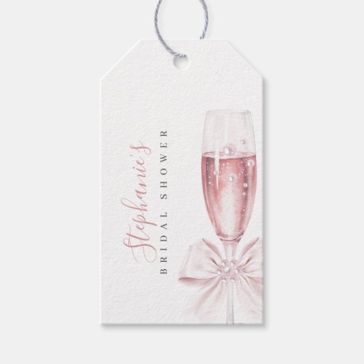 Parel- en Prosecco Roze Bruidsfeest Labels Cadeaulabel (Voorkant)