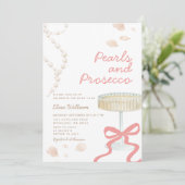 Parel en Prosecco Roze Coquette Bruiloftsborrel Kaart (Staand voorkant)