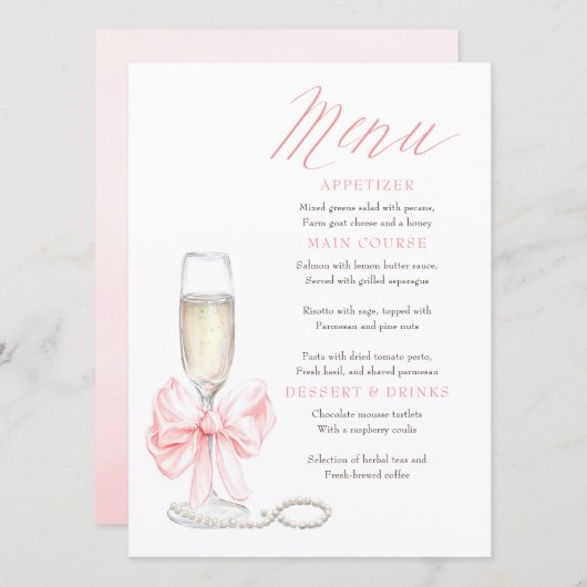 Parel- en Prosecco Whimsical Chic Menu Kaarten (Voorkant / Achterkant)