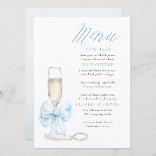Parel- en Prosecco Whimsical Chic Menukaarten Menu (Voorkant / Achterkant)