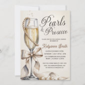Parel- en Prosecco Witte Lint Bruidsdiner Kaart (Voorkant)