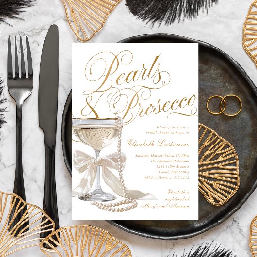 Parel en Prosecco Witte Strik Bruidsdouche Kaart