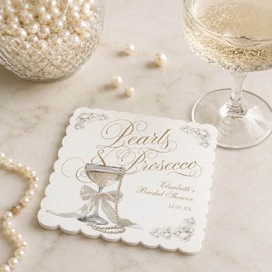 Parel en Prosecco Witte Strik Bruidsdouche Kartonnen Onderzetters