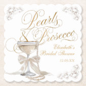 Parel en Prosecco Witte Strik Bruidsdouche Kartonnen Onderzetters (Voorkant)