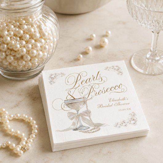 Parel en Prosecco Witte Strik Bruidsdouche Servet
