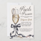 Parel en Prosecco Zwarte Strik Bruidsdouche Kaart (Voorkant)