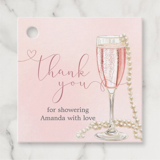 Parel- en Roze Prosecco Bruidsfeest  Bedankjes Labels (Voorkant)