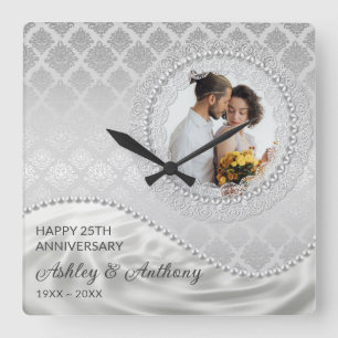 Parel en Satijn  Vierkante Klok