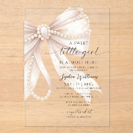 Parel en Strikje Zoete Kleine Meisje Baby Shower Acryl Uitnodigingen