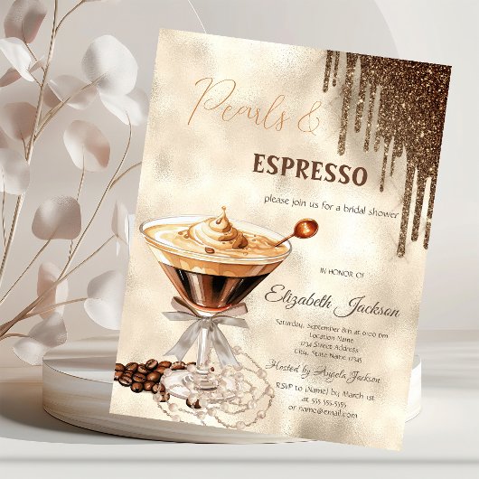 Parel Espresso Strik Glitter Druppels  Kaart