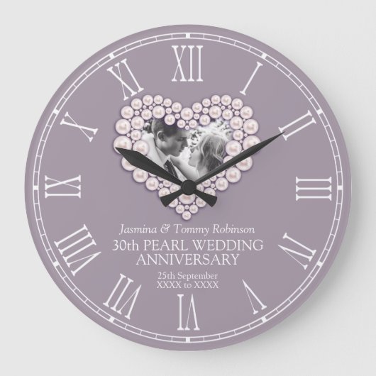 Parel foto hart 30ste huwelijksverjaardag aangepas grote klok (Voorkant)