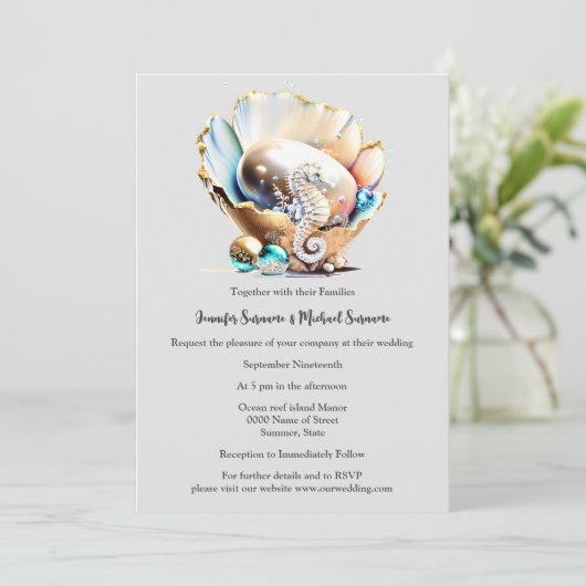 Parel glans shell zeepaardje fantasie bubbels stra kaart (Staand voorkant)