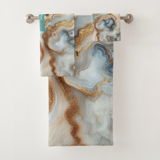 Parel Golden Girly Botswana Agaat Custom Monogram Bad Handdoek (Insitu)