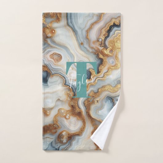 Parel Golden Girly Botswana Agaat Custom Monogram Bad Handdoek (Handdoek)