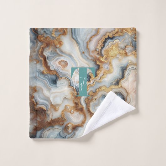 Parel Golden Girly Botswana Agaat Custom Monogram Bad Handdoek (Wasdoekje)