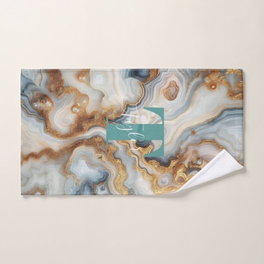 Parel Golden Girly Botswana Agaat Custom Monogram Bad Handdoek (Handdoek)