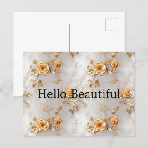 Parel Goud Rozen Bloemen Bruiloft Briefkaart