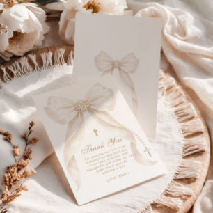 Parel Gouden Boog Meisje Doop Religieus Bedankkaart